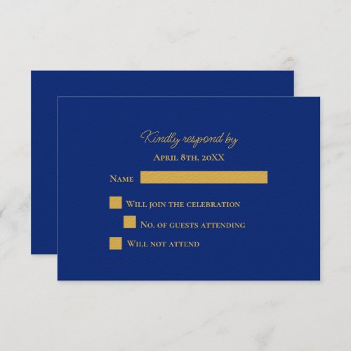 Simple Elegance Royal Blue Gold Wedding RSVP Card