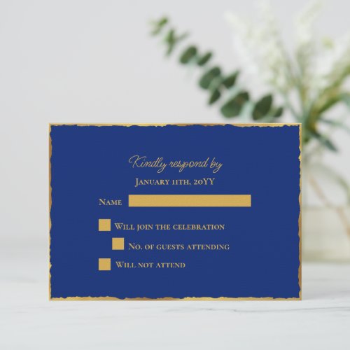 Simple Elegance Royal Blue Luxe Gold Edge Wedding RSVP Card