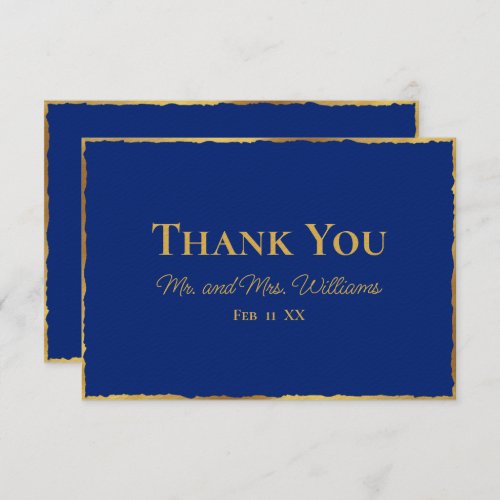 Simple Elegance Royal Blue Luxe Gold Edge Wedding Thank You Card