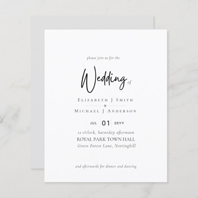 Simple Elegance Script Modern Budget Wedding (Front/Back)