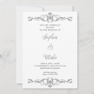 Simple Elegance Silver and White Art Deco Wedding Invitation