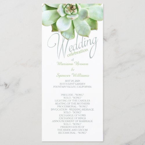 Simple Elegance Succulent Wedding Program