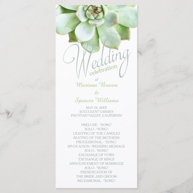 Simple Elegance Succulent Wedding Program (Front)