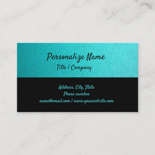 Simple Elegance Teal & Black Leather Look Business Card