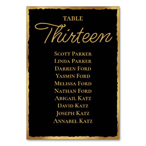 Simple Elegance Thin Black Gold Edge Seating Chart Table Number