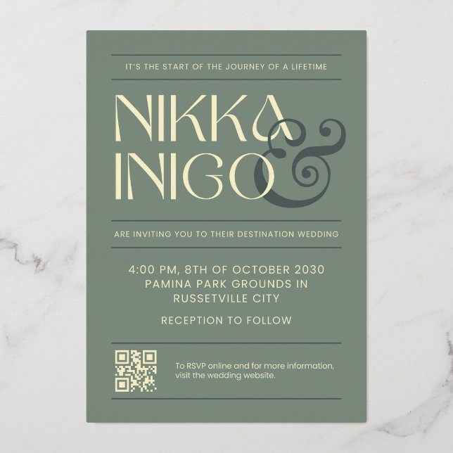 Simple elegance wedding  foil invitation (Front)