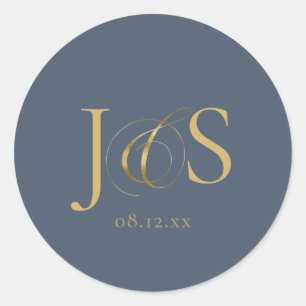 Simple Elegance Wedding Initials Blue ID1022 Classic Round Sticker