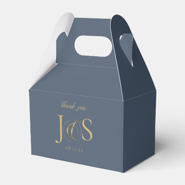 Simple Elegance Wedding Initials Blue ID1022 Favor Boxes (Front Side)