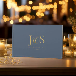 Simple Elegance Wedding Initials Blue ID1022 Guest Book