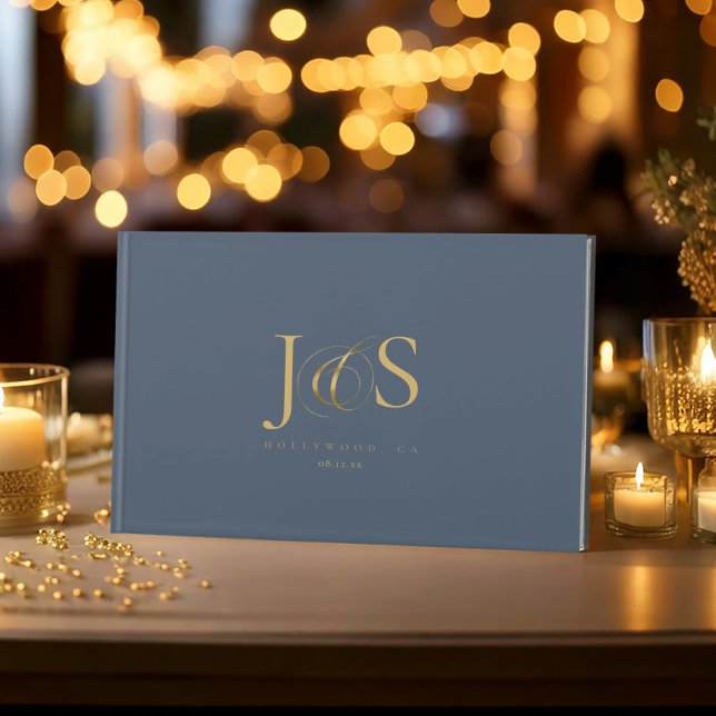 Simple Elegance Wedding Initials Blue ID1022 Guest Book (Creator Uploaded)