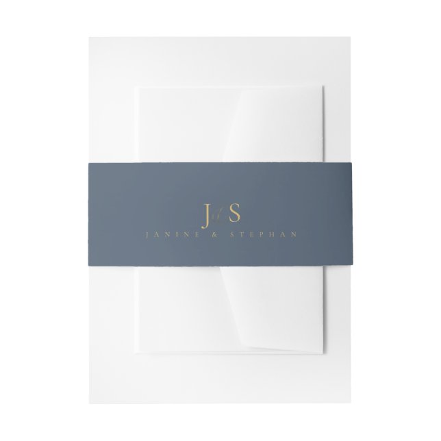 Simple Elegance Wedding Initials Blue ID1022 Invitation Belly Band (Front Example)