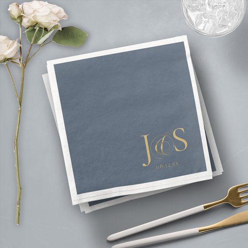 Simple Elegance Wedding Initials Blue ID1022 Paper Dinner Napkins