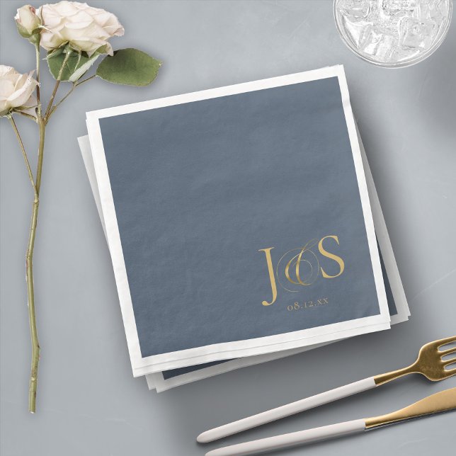 Simple Elegance Wedding Initials Blue ID1022 Paper Dinner Napkins (Creator Uploaded)