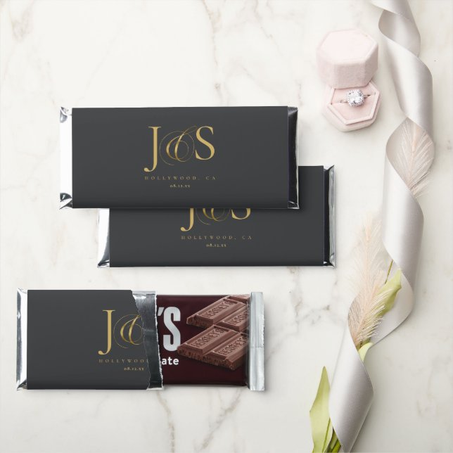 Simple Elegance Wedding Initials Charcoal ID1022 Hershey Bar Favors (Front)