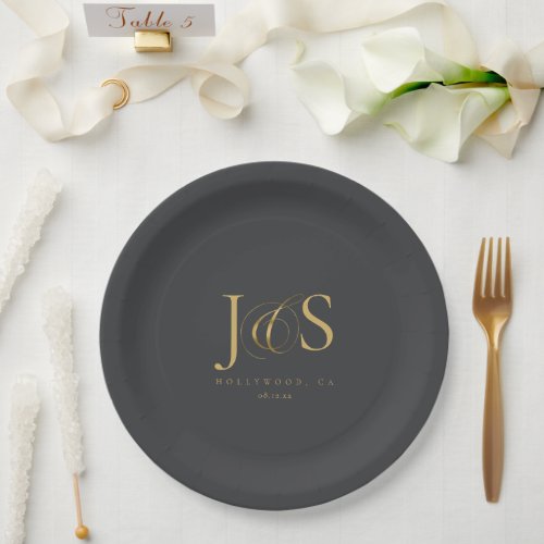 Simple Elegance Wedding Initials Charcoal ID1022 Paper Plates