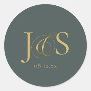 Simple Elegance Wedding Initials Green ID1022 Classic Round Sticker