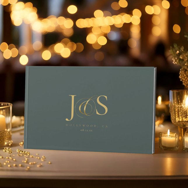 Simple Elegance Wedding Initials Green ID1022 Guest Book (Creator Uploaded)