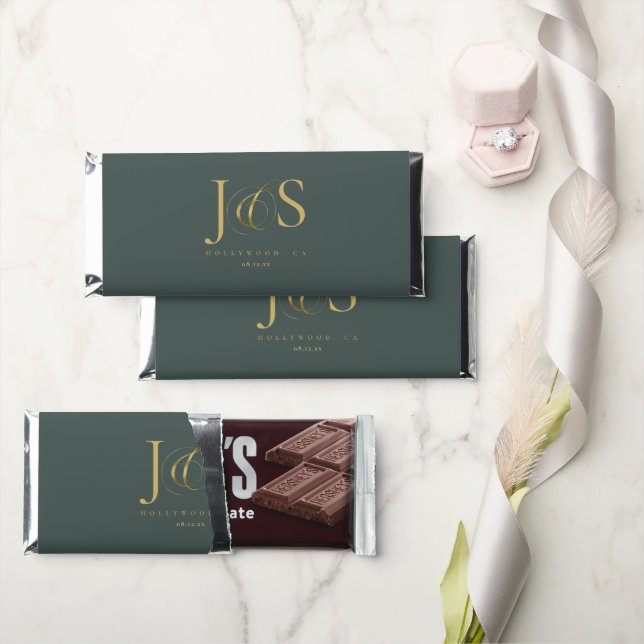 Simple Elegance Wedding Initials Green ID1022 Hershey Bar Favors (Front)