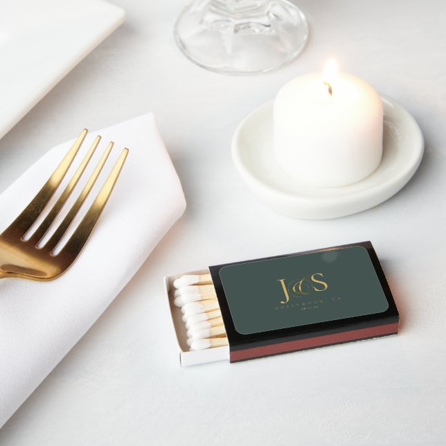 Simple Elegance Wedding Initials Green ID1022 Matchboxes (Insitu)