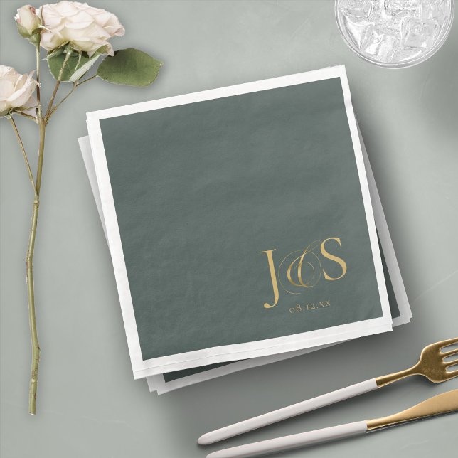 Simple Elegance Wedding Initials Green ID1022 Paper Dinner Napkins (Creator Uploaded)
