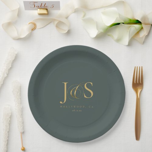 Simple Elegance Wedding Initials Green ID1022 Paper Plates