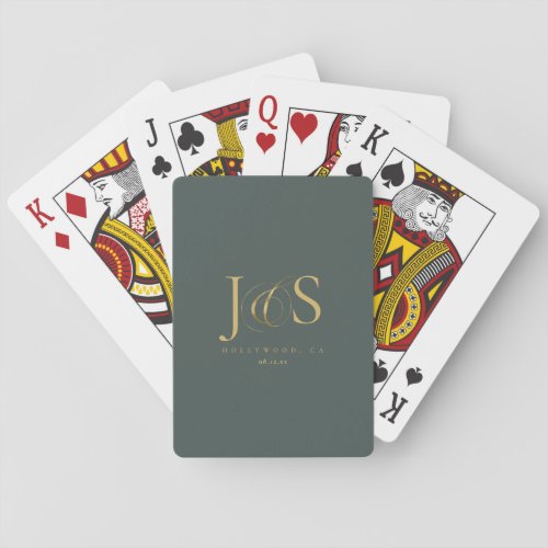 Simple Elegance Wedding Initials Green ID1022 Poker Cards