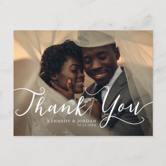 Simple Elegance Wedding Photo Thank You Postcard (Front)