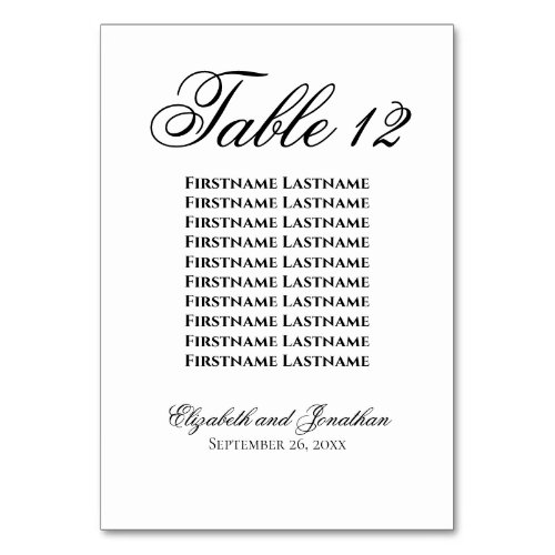 Simple Elegance Wedding Seating Chart Table Number