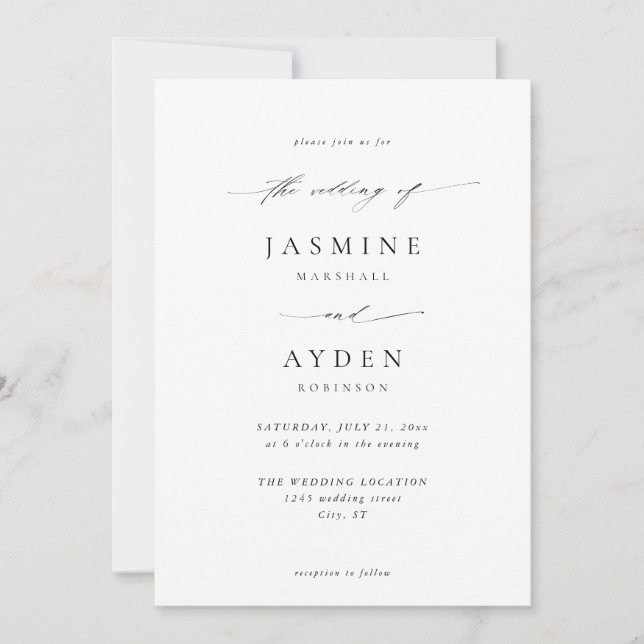 Simple Elegance Wedding- White Invitation (Front)