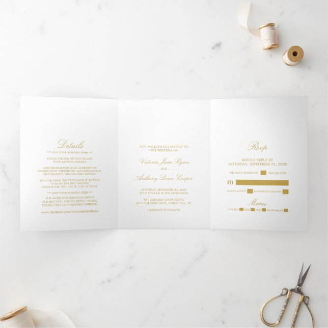 Simple Elegance White & Gold Wedding Suite Tri-Fold Invitation (Inside)