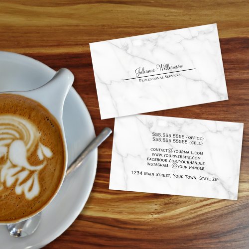 Simple Elegance White Marble Info on Back Business Card