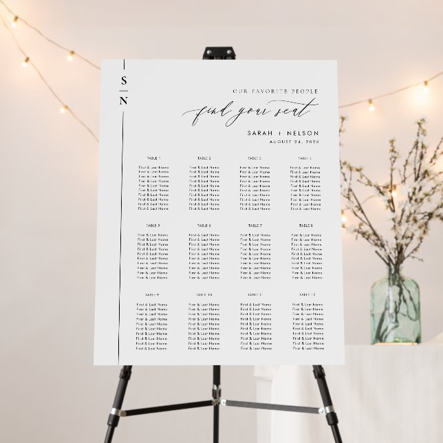 Simple Elegant 12 Table Wedding Seating Chart Foam Board (In Situ (Stand))