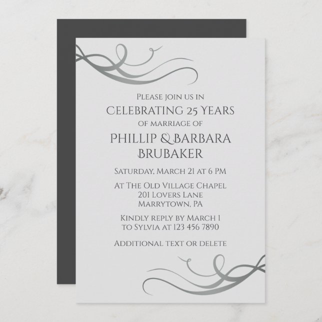 Simple Elegant 25th Wedding Anniversary Party  Invitation (Front/Back)