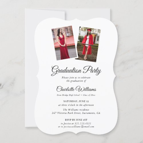 Simple Elegant 2 Photo Graduation Party Invitation