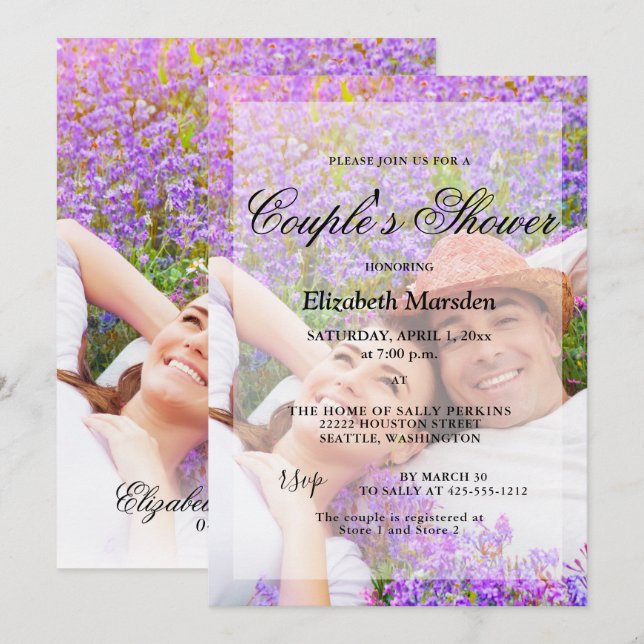 Simple Elegant 2 Photo Minimalist Couple's Shower Invitation (Front/Back)