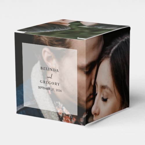 Simple Elegant 2 Photo Overlay Script Wedding Favor Boxes