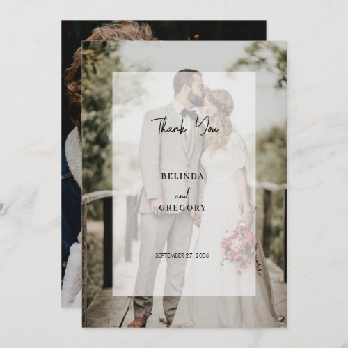 Simple Elegant 2 Photo Overlay Script Wedding Thank You Card