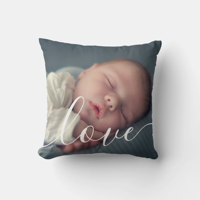 Simple Elegant 2 Photo Script Love Throw Pillow (Front)
