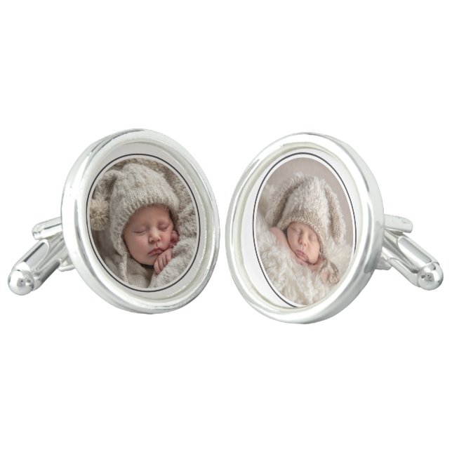Simple elegant 2 photo template Personalized Cufflinks (Angled)