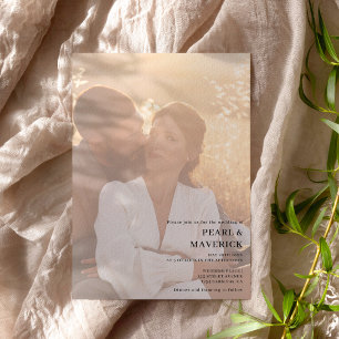 Simple elegant 2 photos chic black white wedding invitation