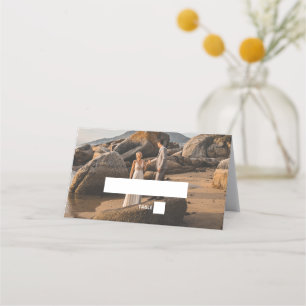 Simple Elegant 2Photo Overlay Script Wedding Favor Place Card