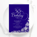 Simple Elegant 30th Birthday Purple Silver Roses Invitation<br><div class="desc">Simple elegant 30th birthday party invitation in purple and silver. Classy design featuring roses, faux silver foil and typography script font. Trendy invite card perfect for a stylish female bday celebration. Personalize with your own details. Can be customized to any age. Printed Zazzle invitations or instant download digital printable template....</div>