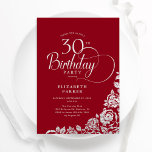 Simple Elegant 30th Birthday Red Silver Roses Invitation<br><div class="desc">Simple elegant 30th birthday party invitation in red and silver. Classy design featuring roses, faux silver foil and typography script font. Trendy invite card perfect for a stylish female bday celebration. Personalize with your own details. Can be customized to any age. Printed Zazzle invitations or instant download digital printable template....</div>