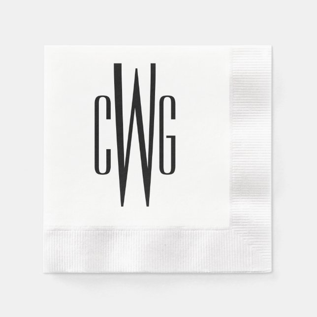 Simple Elegant 3 Initial Letter Monogram #4 Black Napkins (Front)