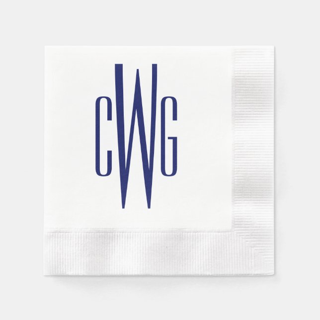 Simple Elegant 3 Initial Letter Monogram #4 Blue Napkins (Front)