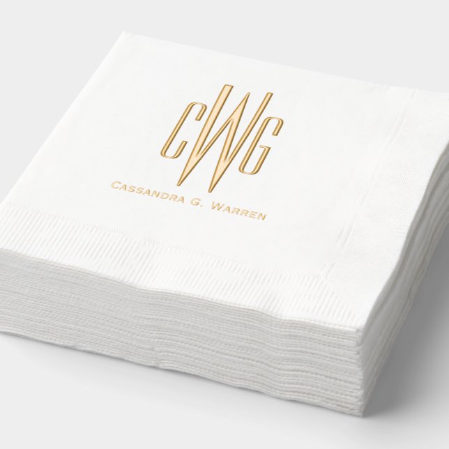 Simple Elegant 3 Initial Letter Monogram #4 Name Foil Napkins (Detail)