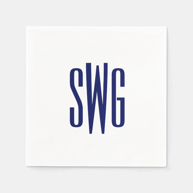 Simple Elegant 3 Initial Letter Monogram #8BSt3 Bl Napkins (Front)