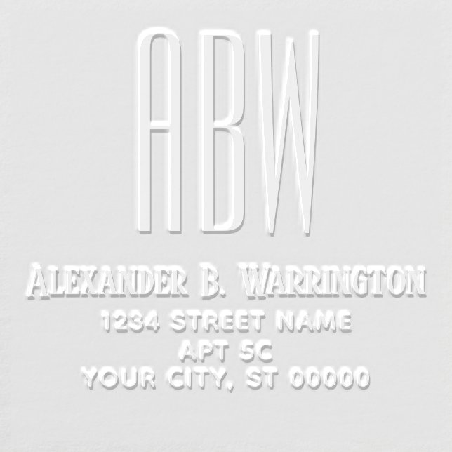 Simple Elegant 3 Initial Monogram Name Address #8 Embosser (Design)
