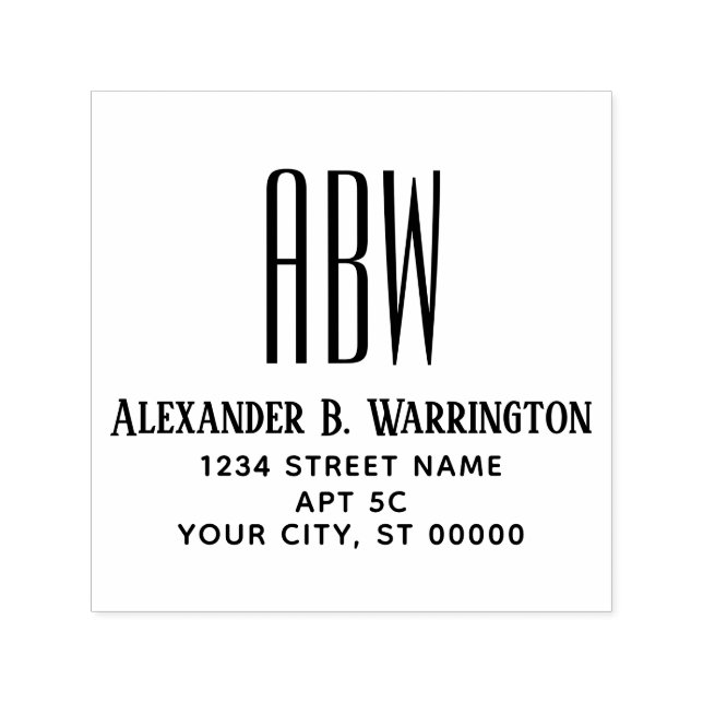 Simple Elegant 3 Initial Monogram Name Address #8 Self-inking Stamp (Design)