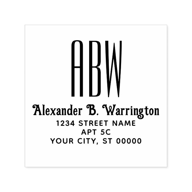 Simple Elegant 3 Initial Monogram Name Address Self-inking Stamp (Design)